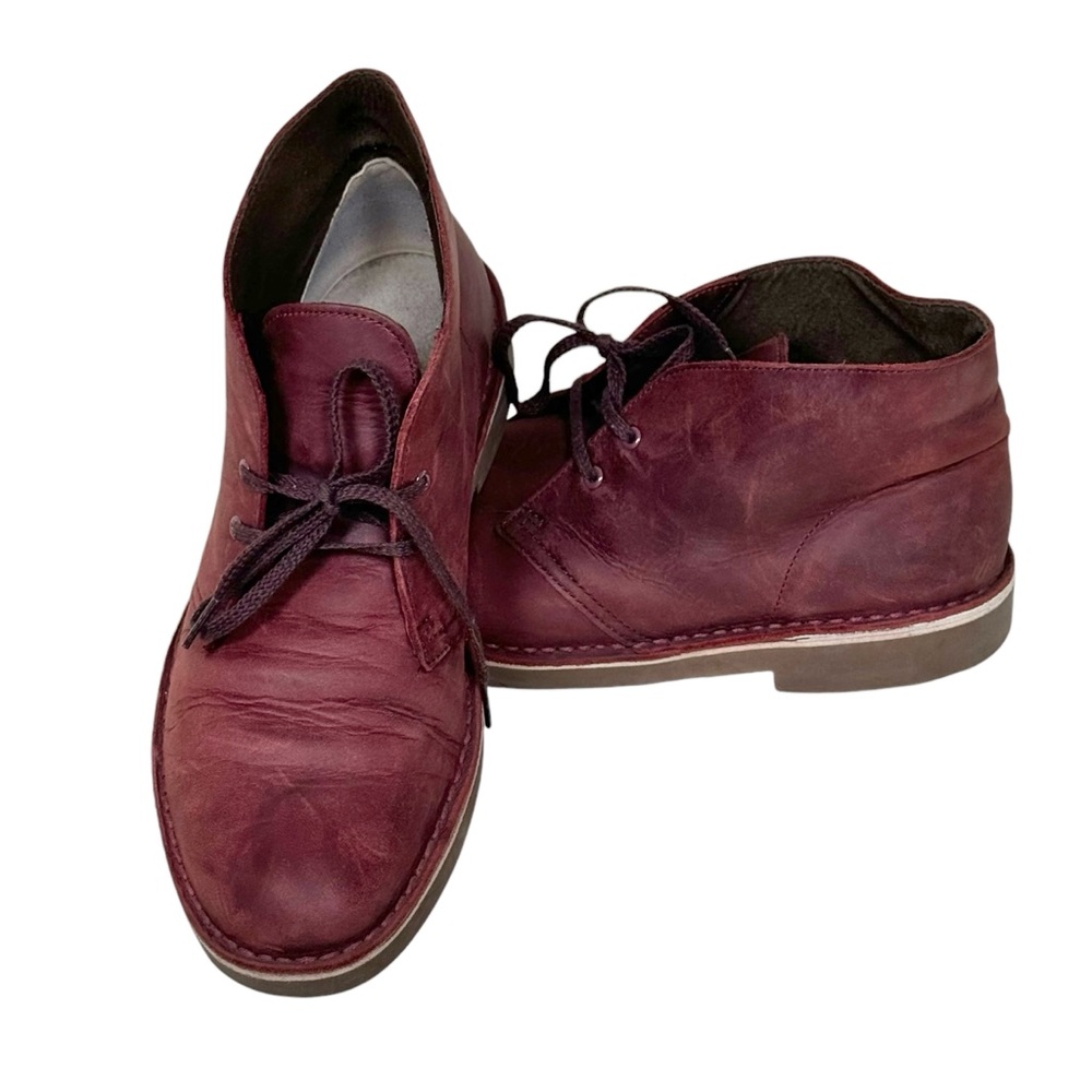 Clarks Men's Bushacre Suede Desert Chukka Boots Wine Burgundy Size 9